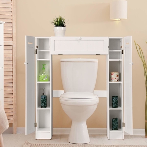 bathroom storage cabinet with paper holder